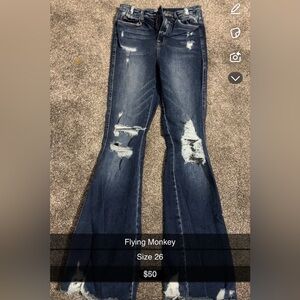 Flying Monkey Distressed Dark Blue Flare Jeans